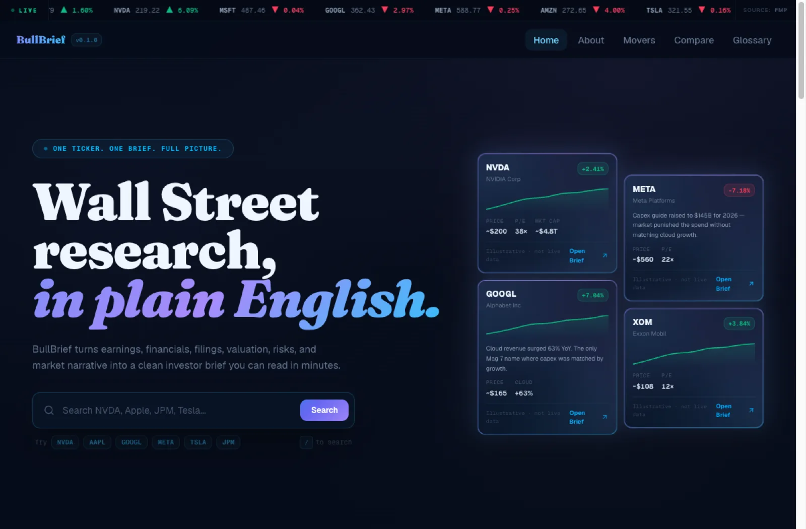 BullBrief interface